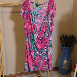 Bright Pink & Teal Floral Wrap Dress